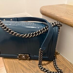 Chanel Navy Patent Chain Shoulder Bag AUTHENTIC